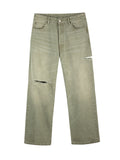 MFOURFIVE Distressed Straight Jeans - Olive Wash