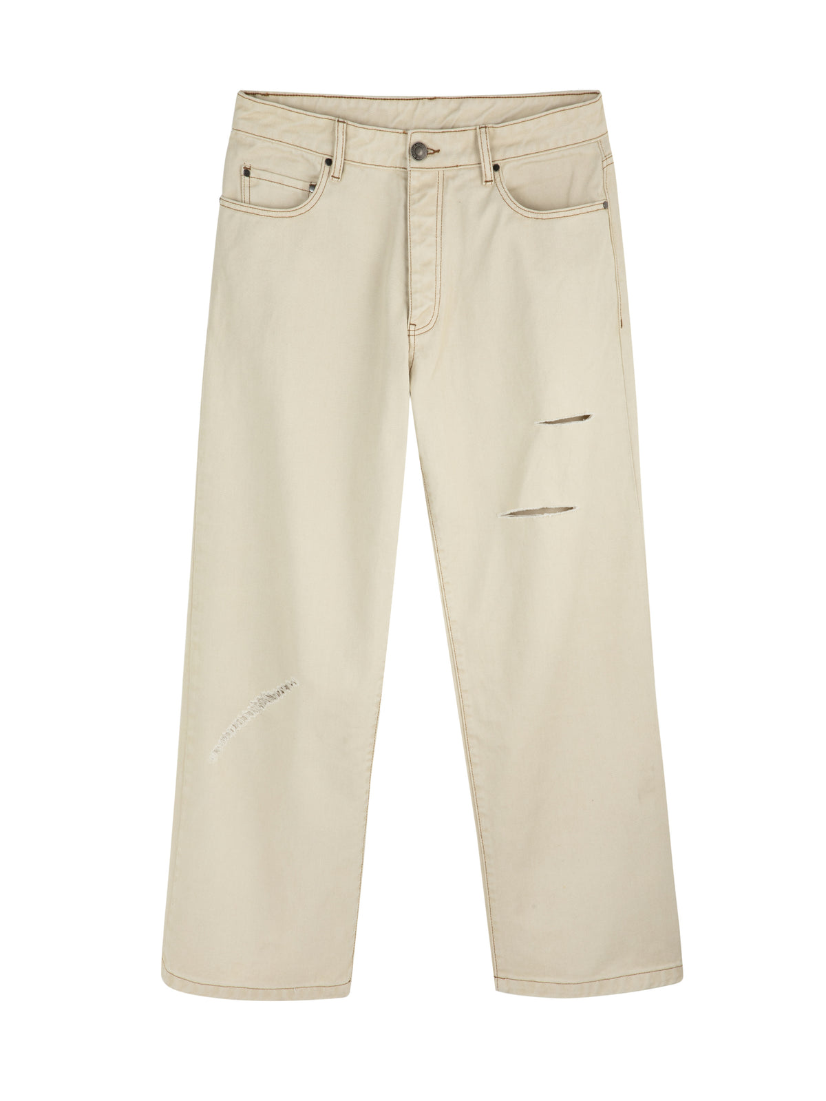 MFOURFIVE Distressed Straight Jeans - Off-White