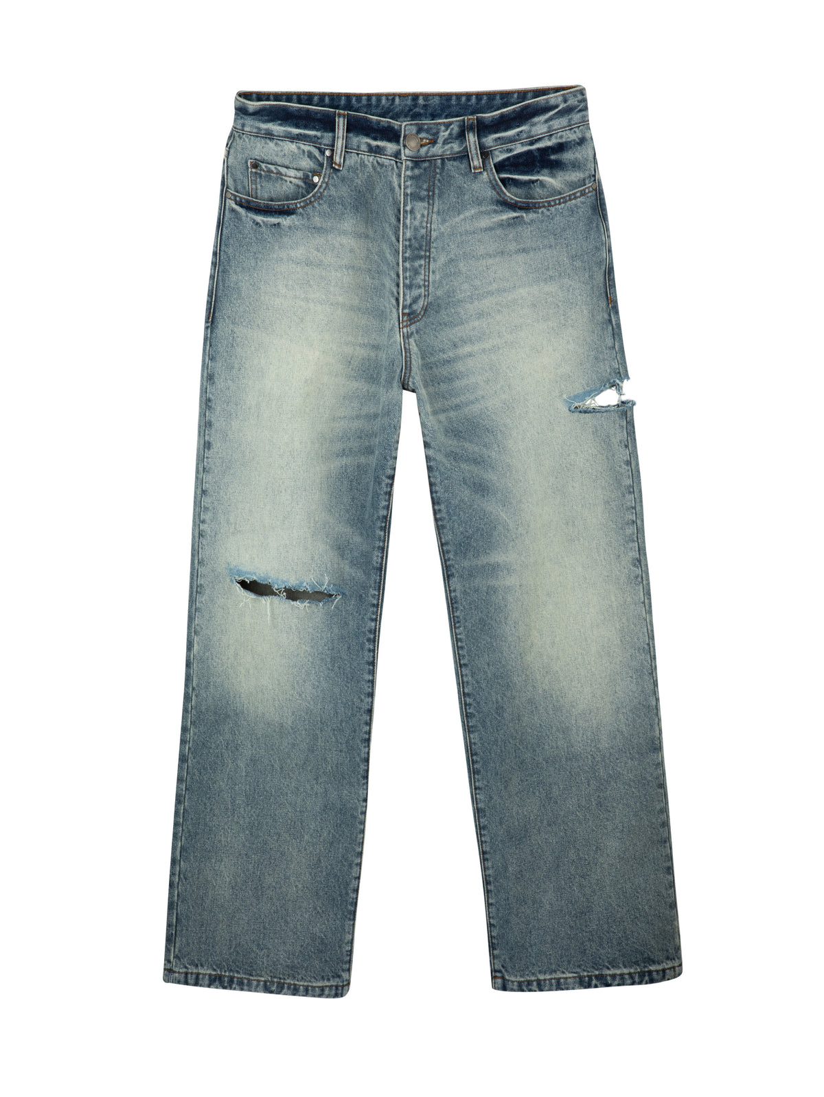 MFOURFIVE Distressed Straight Jeans - Light Vintage Blue