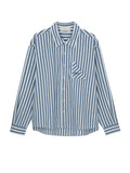 MFOURFIVE Striped Long Sleeve Button-Up Shirt - Blue / White