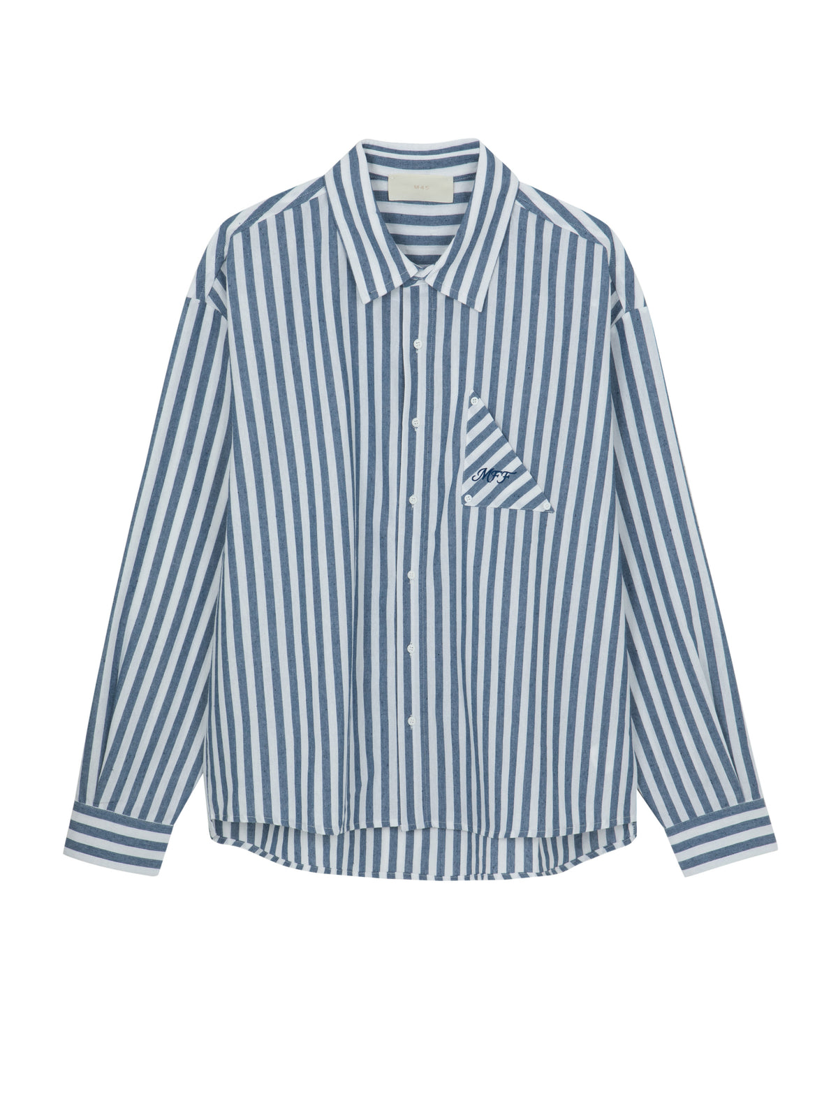 MFOURFIVE Striped Long Sleeve Button-Up Shirt - Blue / White