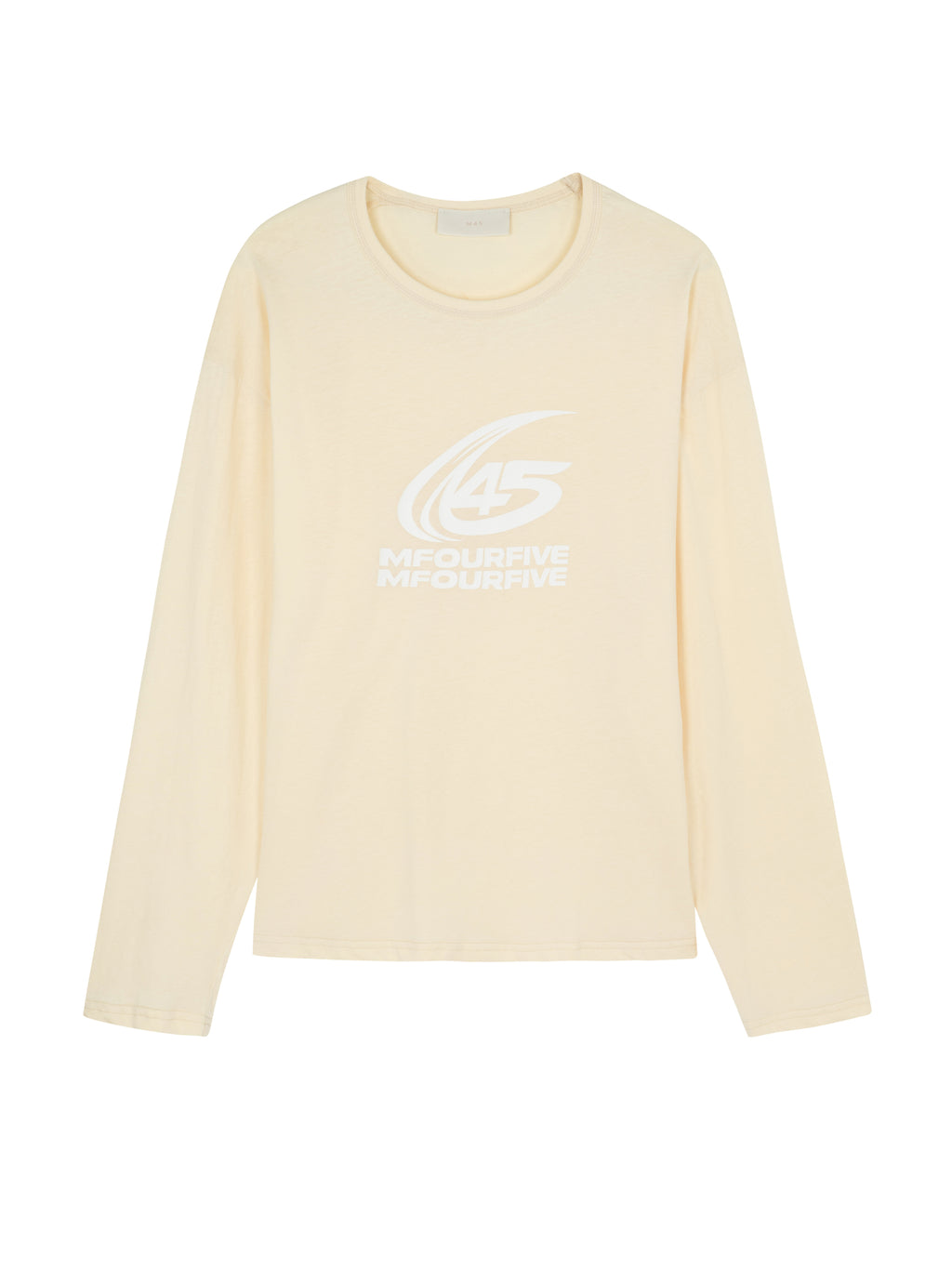 Men's cream long-sleeve t-shirt with centered white 45 logo print