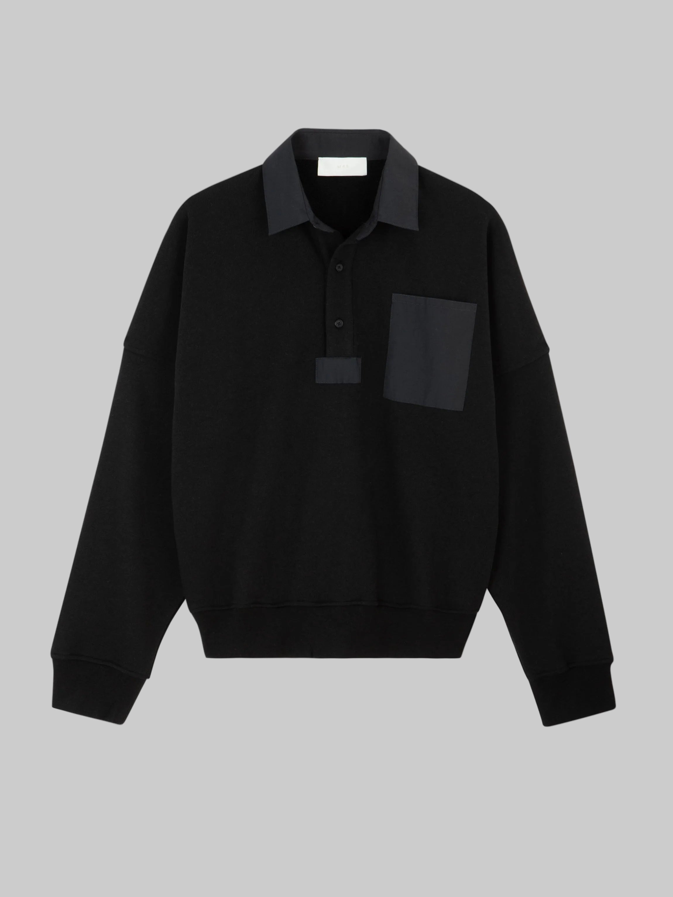 M45 Polo Sweatshirt in Black - Premium heavyweight boxy fit streetwear by mfourfive