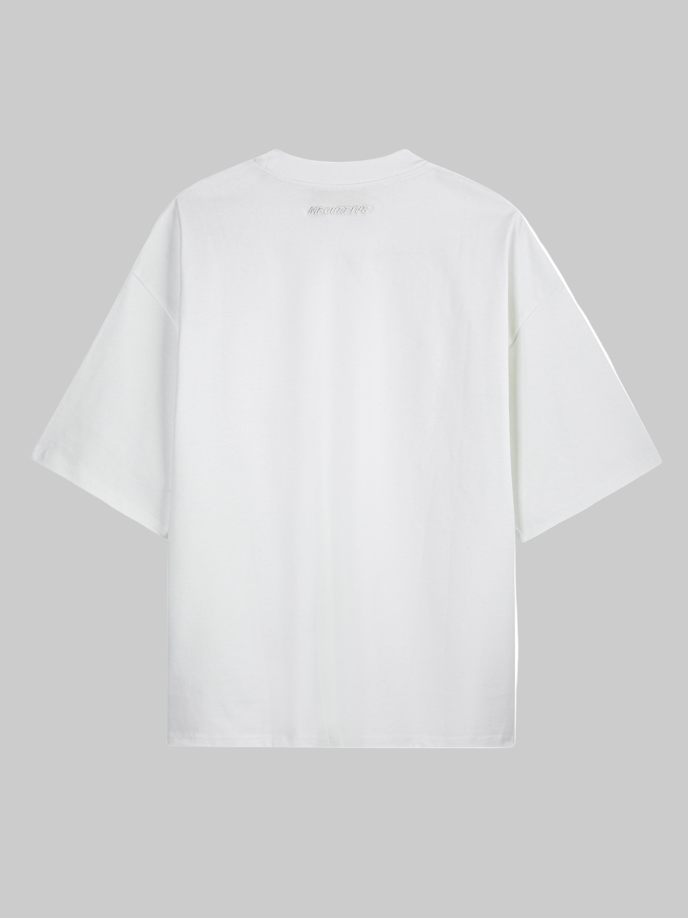 M45 White T-Shirt with Embroidery - Premium heavyweight boxy fit streetwear by mfourfive