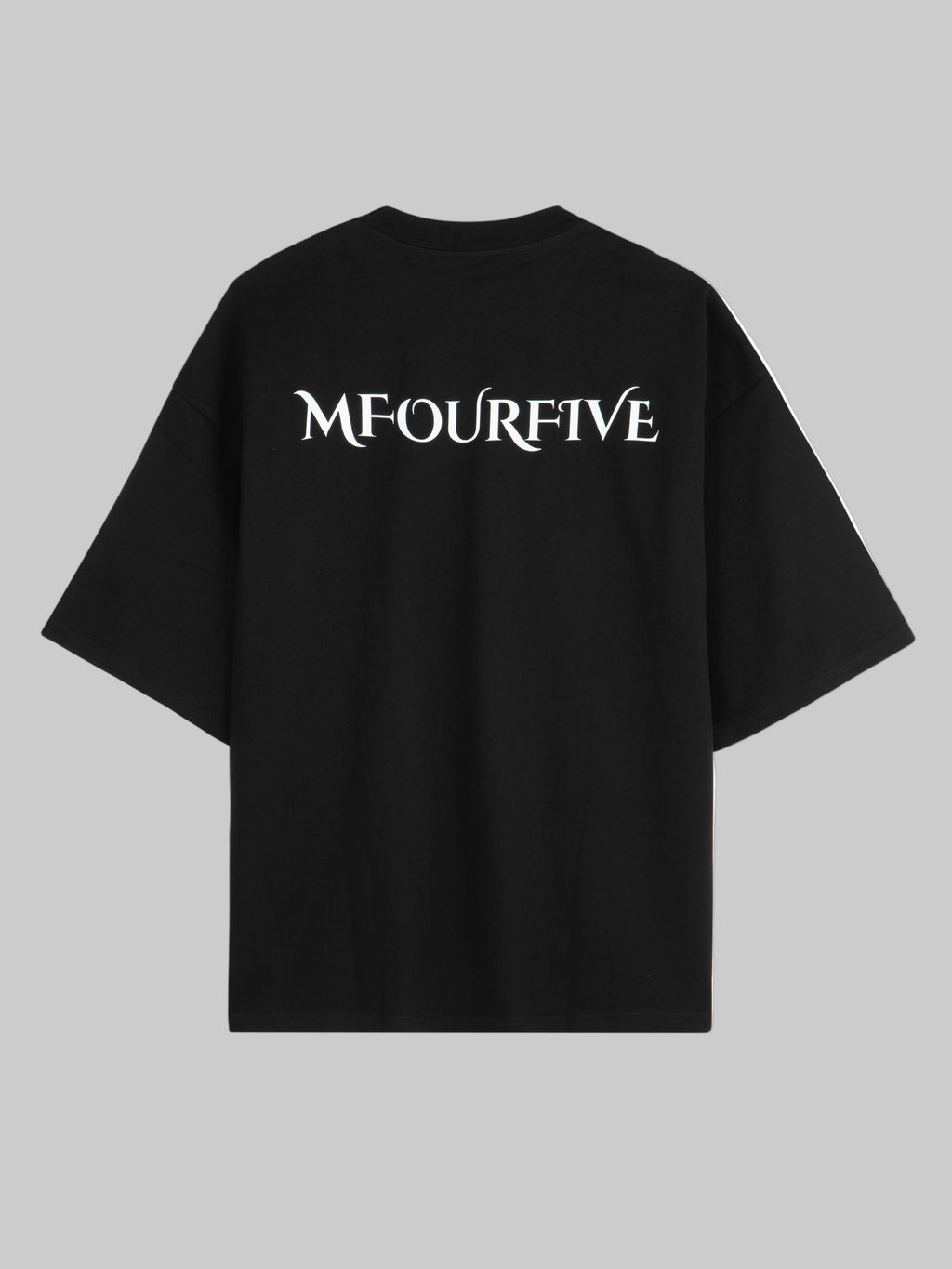 Back view of M45 Black T-Shirt with Logo - Premium heavyweight boxy fit streetwear by mfourfive