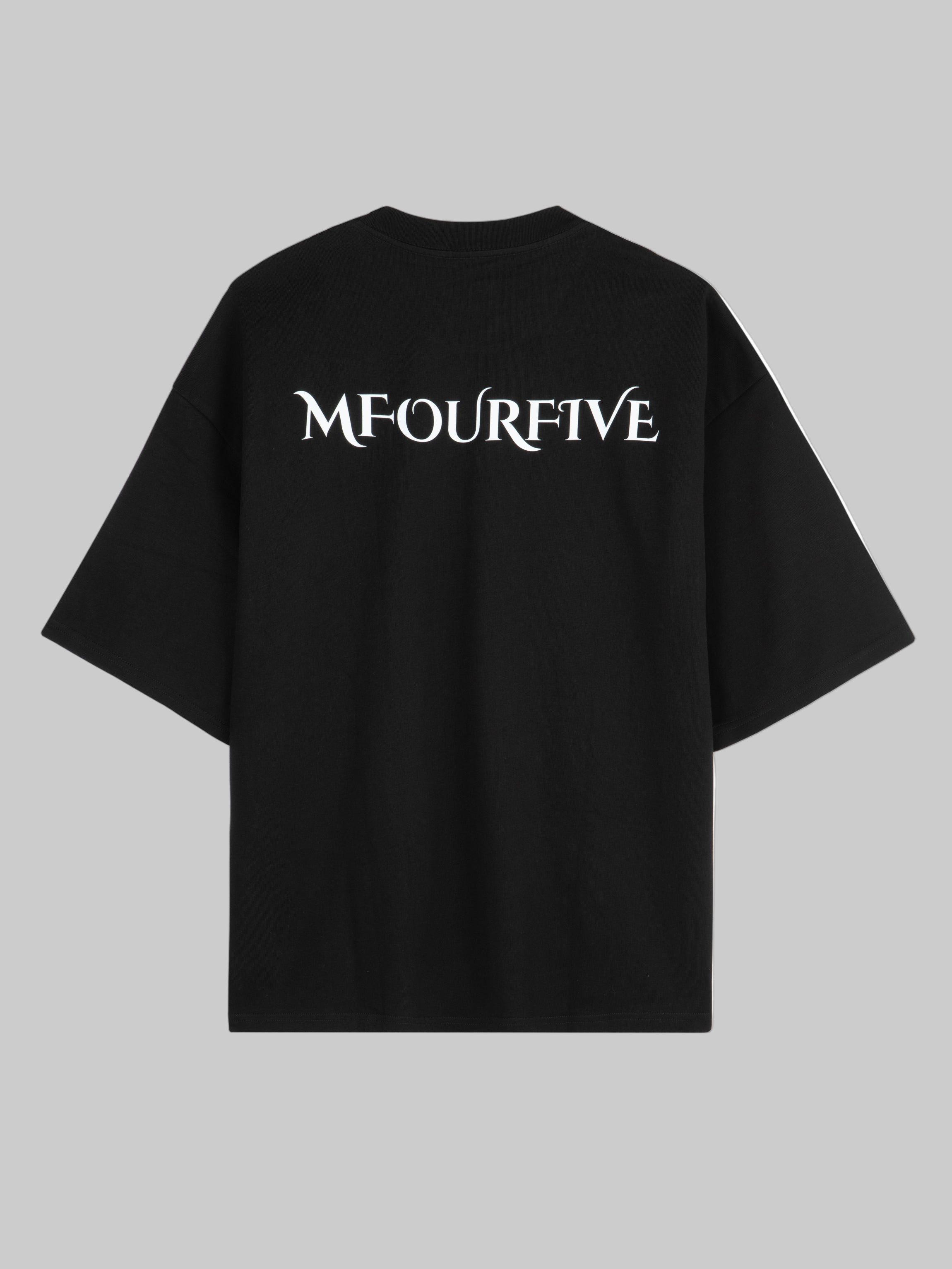 Back view of M45 Black T-Shirt with Logo - Premium heavyweight boxy fit streetwear by mfourfive