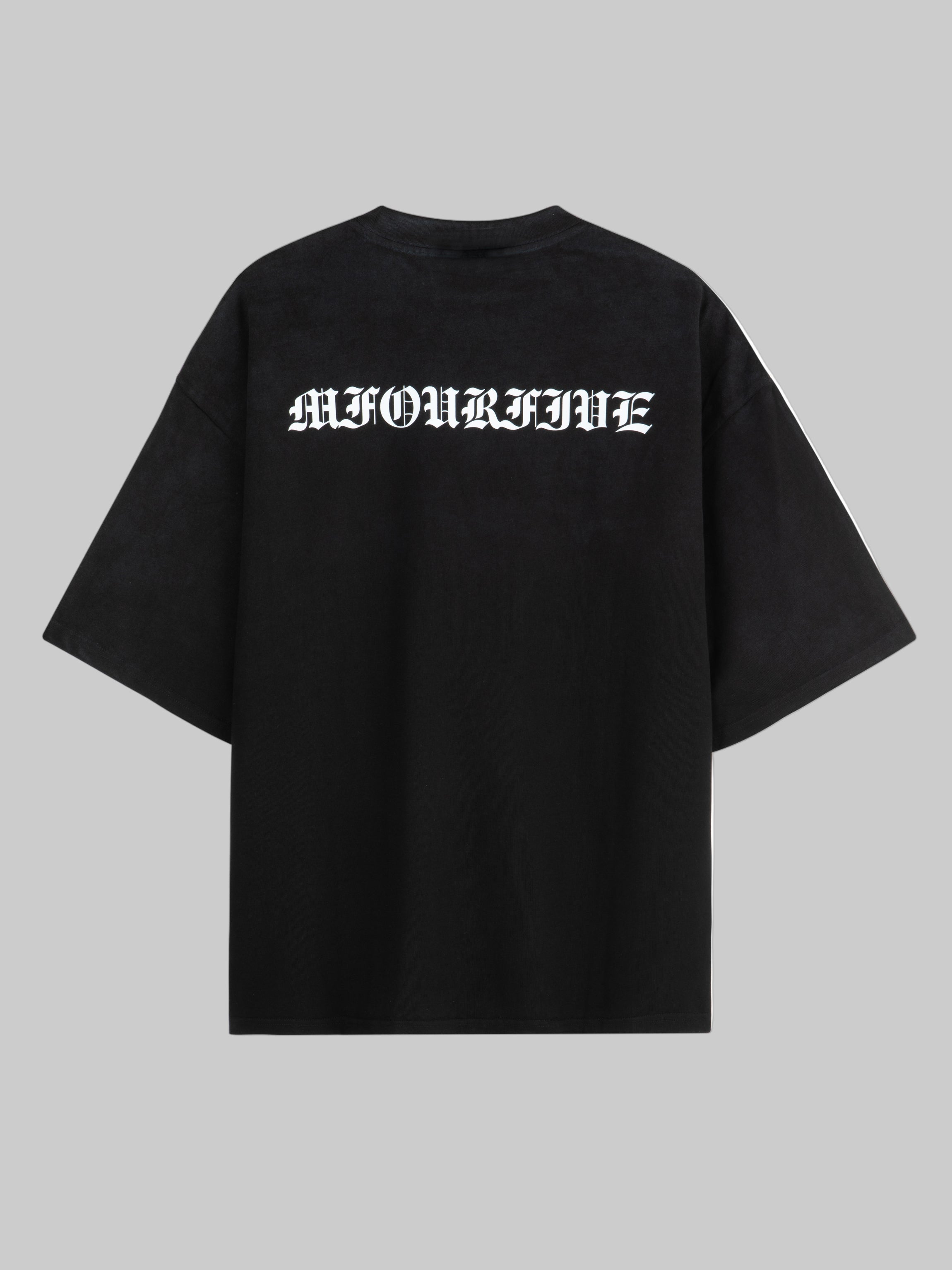 Back view of M45 Black T-Shirt with Logo and Vintage Wash - Premium heavyweight boxy fit streetwear by mfourfive