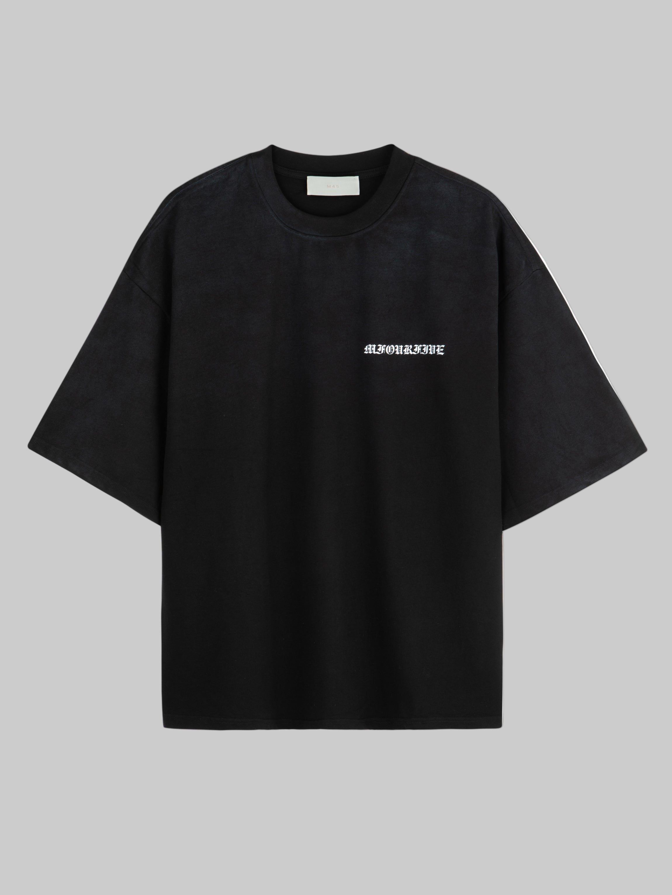 M45 Black T-Shirt with Logo and Vintage Wash - Premium heavyweight boxy fit streetwear by mfourfive
