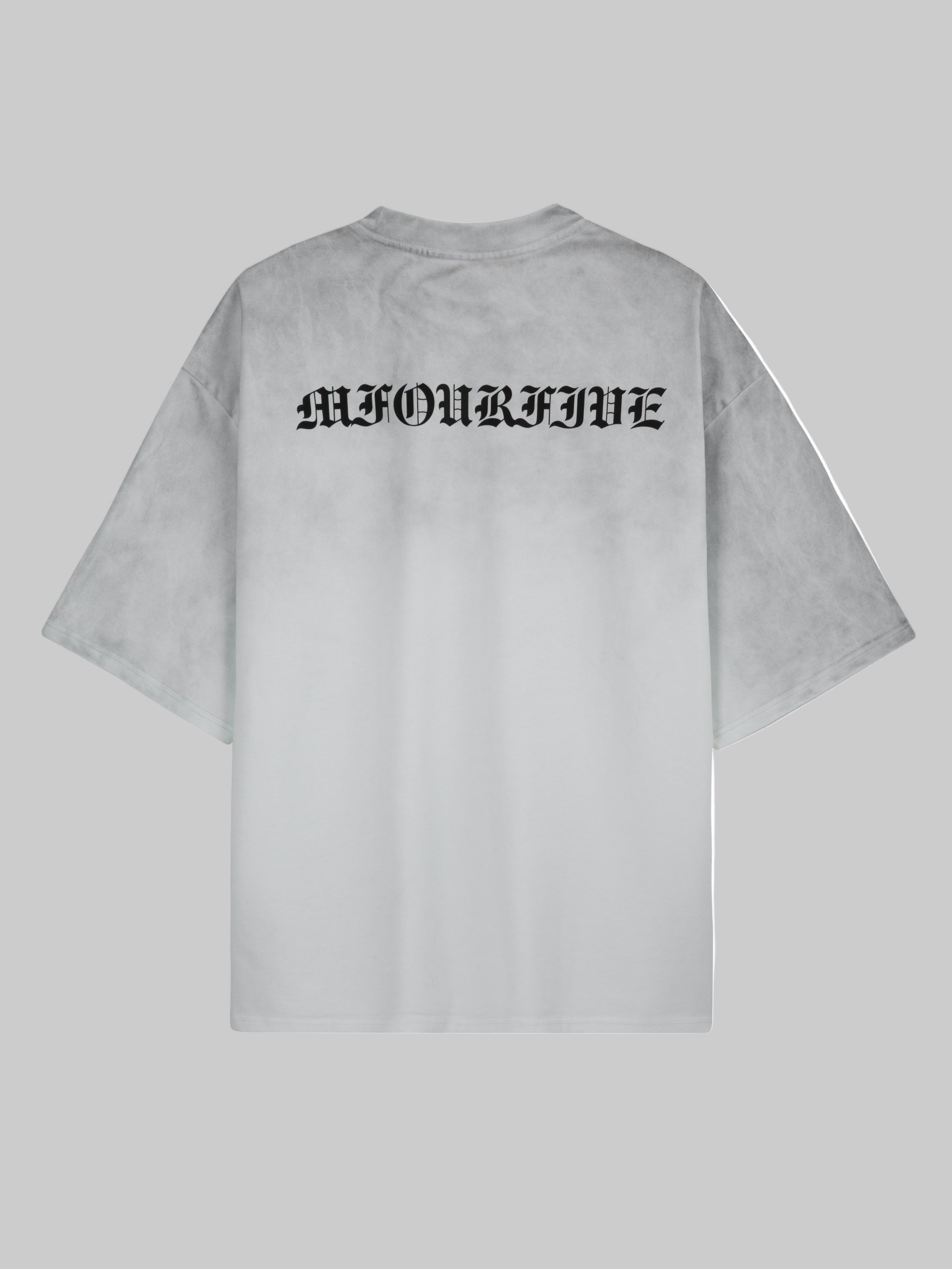 Back view of M45 White T-Shirt with Logo and Vintage Wash - Premium heavyweight boxy fit streetwear by mfourfive