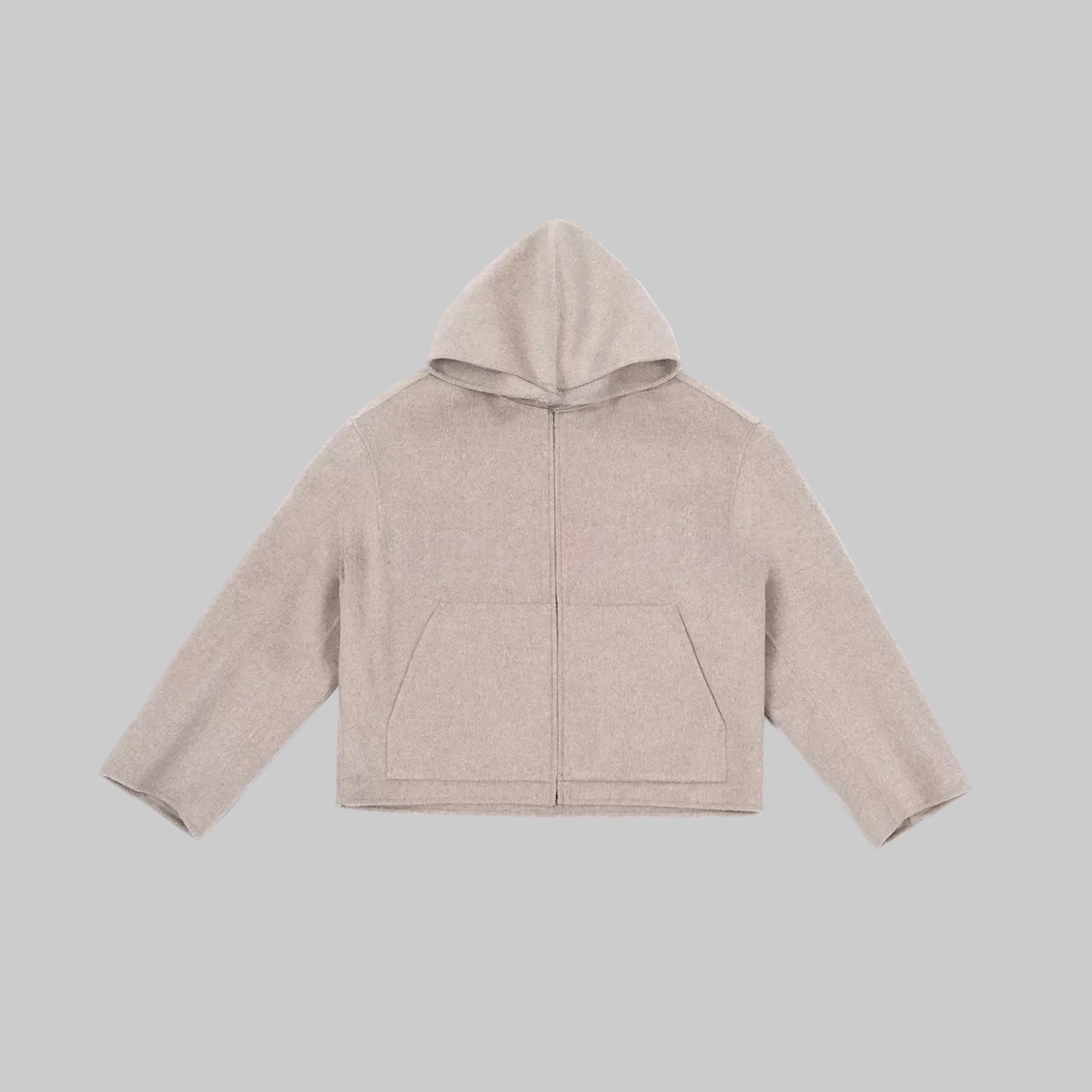 M45 Wool-Blend Zip Hoodie in Beige - Premium heavyweight boxy fit streetwear by mfourfive