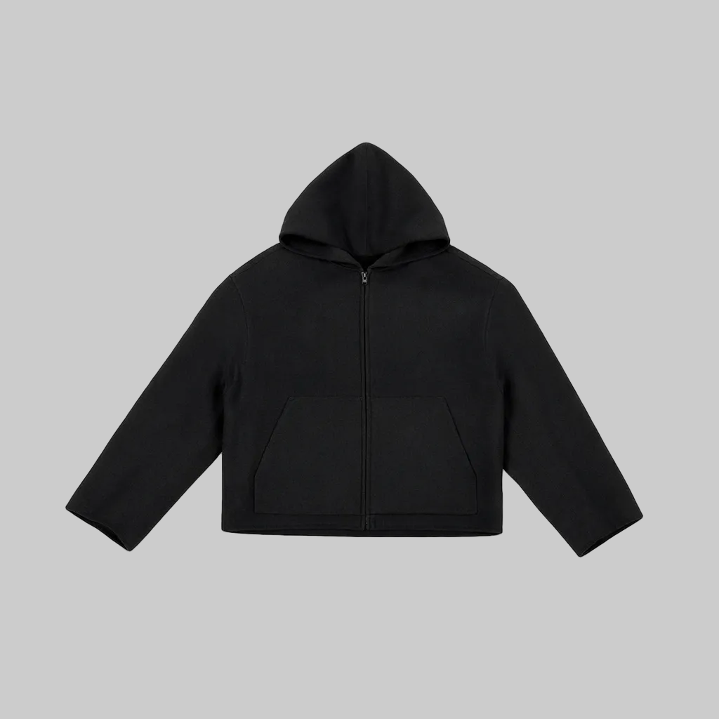 M45 Wool-Blend Zip Hoodie in Black - Premium heavyweight boxy fit streetwear by mfourfive